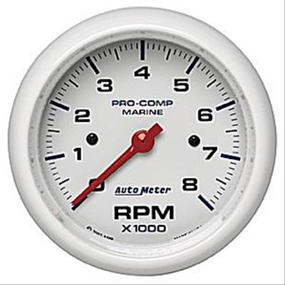 AutoMeter Pro-Comp Marine Tachometer Gauges 200779 Gauge, Analog, 0-8,000 rpm, 3 3/8 in. Diameter, White Face, Full Sweep, Electrical, Each