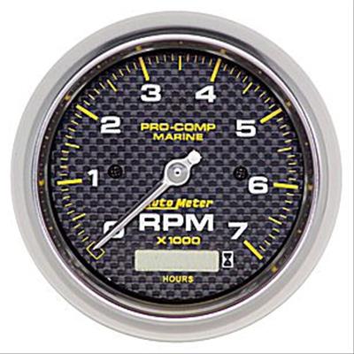 Autometer Marine Carbon Fiber Ultra-Lite 3-3/8in 7K RPM w/Hourmeter Tachometer Gauge
