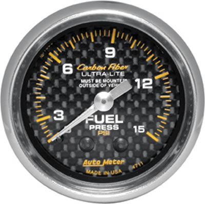 Autometer Carbon Fiber 52mm 15 PSI Mechanical Fuel Pressure Gauge