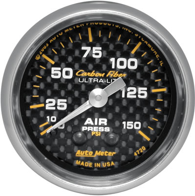 Autometer Carbon Fiber 52mm 150 PSI Mechanical Air Pressure Gauge