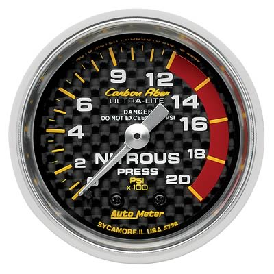 Autometer Carbon Fiber 52mm 1600 PSI Mechanical Nitrous Pressure Gauge
