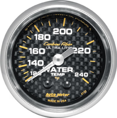 Autometer Carbon Fiber 52mm 120-240 Deg F Mechanical Water Temp Gauge