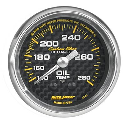 Autometer Carbon Fiber 52mm 140-280 Deg F Mechanical Oil Temp Gauge