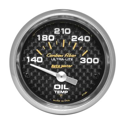 Autometer Carbon Fiber 52mm 140-300 Deg F Electronic Oil Temperature Gauge