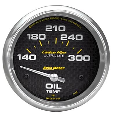 Autometer Carbon Fiber Oil Temp 66.7mm 2 5/8in Short Sweep Electronic 300 Deg F Temperature Gauge