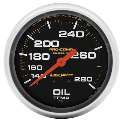 Autometer Liquid Filled Mechanical 66.7mm 140-280 deg F Oil Temperature Gauge Includes 12 ft Tubing