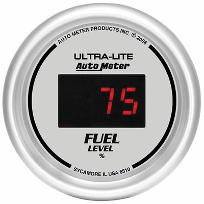 Autometer Ultra-Lite Digital 2-1/16in 0-280 OHM Silver Dial w/ Red LED Programmable Fuel Level Gage