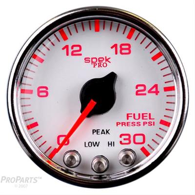 AutoMeter Spek-Pro Analog Gauges P31611 Gauges, Spek-Pro, Fuel Pressure, 0-30 psi, 2 1/16 in., White Face, Multicolor Numbers, Chrome Bezel, Analog, Electrical, Each thumbnail 4