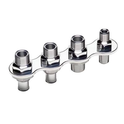Billet Specialties Heat and Air Conditioning Bulkheads 66935 Firewall Bulkhead, 4-Port, Inline, #6, #10, Aluminum, Polished, Each