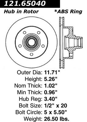 Centric Parts 121.65040 Centric C-Tek Standard Brake Rotors