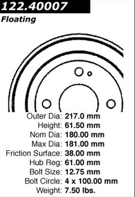 Centric 123.40007 Brake Drum + Cross Reference