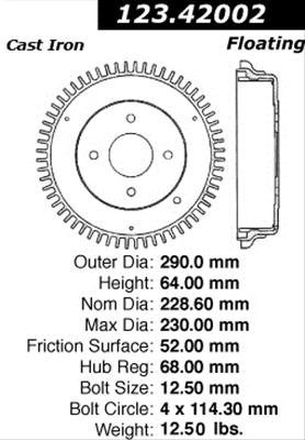 Centric Parts 123.42002 Standard Brake Drum - Vehicle Specific Replacement