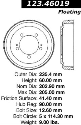 Centric C-Tek Standard Brake Drums for 1994 ECLIPSE - 123.46019 Drum, Cast, Natural, Each