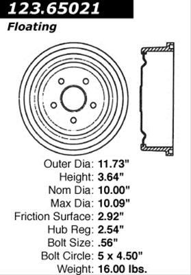 Centric Parts 123.65021 Brake Drum For Select 82-97 Chevrolet Ford - View #3