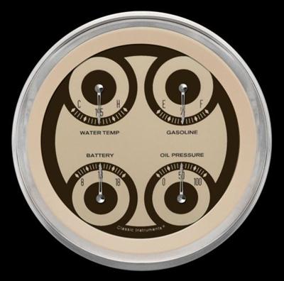 Classic Instruments Nostalgia VT Series Gauge Sets NT31SLC Gauge, VT, Quad, Water Temp., Oil Pressure, Fuel Level, Voltmeter, 5 in., Beige Face, Analog, Each