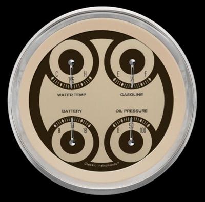 Classic Instruments Nostalgia VT Series Gauge Sets NT78SLC Gauge, VT, Quad, Water Temperature, Fuel Level, Voltmeter, 5 in., Beige Face, Analog, Each