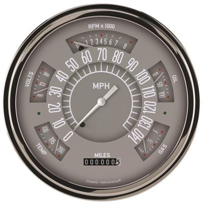 Classic Instruments Six Pack Gauge Sets SX01GSLF Pack, 6 in 1 Set, Gray face, Stainless Low Bezel