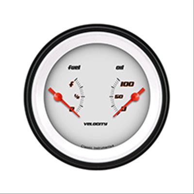 Classic Instruments Velocity Series Gauges VS72WBLF Gauge Kits, Dual Gauge, Analog, Fuel Level, Oil Pressure, White Face, Black with Orange Outline Numbers, 3 3/8 in., Electronic, Each