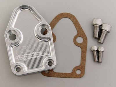 CSR Fuel Pump Block-Off Plates 660C Plate, Aluminum, Clear Anodized, Chevy, Small Block, Each