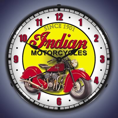 GHH Clock Wall Mount Indian Motorcycles Logo White Red Yellow Face 14