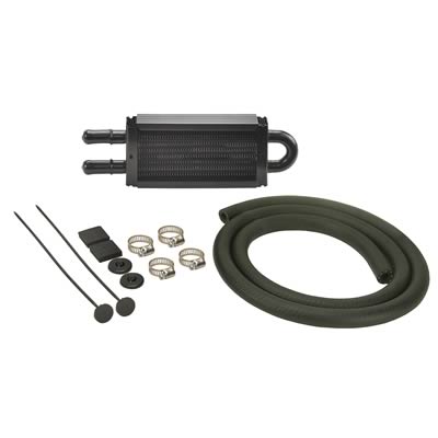 Derale Power Steering Cooler Kits 13213 Cooler, Tube and Fin, Copper/Aluminum, Black, Rubber Hose, Clamps, Kit