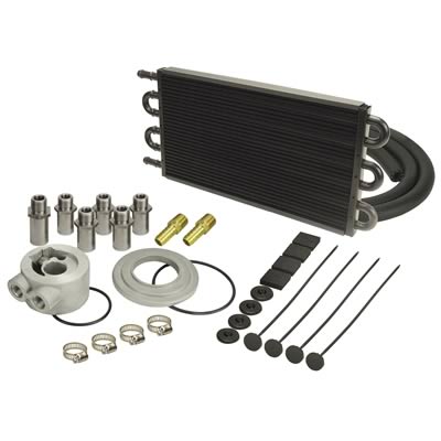 Derale 7000 Series Tube and Fin Engine Oil Cooler Kits 15505 Fluid Cooler, Series, Type, Fin, Copper/Aluminum, Black, Sandwich Adapter, Kit