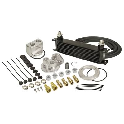 Derale Stacked Plate Engine Oil Coolers 15651 Fluid Cooler, Type, Plate, Aluminum, Black, -8 AN Male Threads Inlet/Outlet, Kit