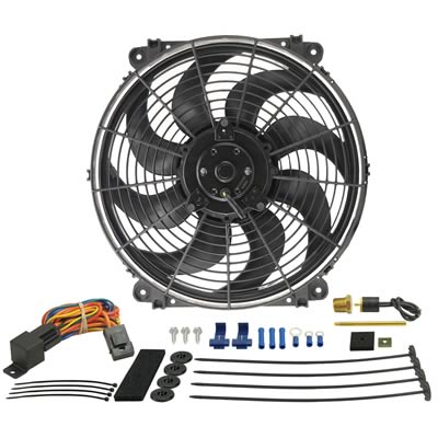 14 Inch 1,350 CFM Derale Tornado Universal Fan 16014 Fan, Tornado, Electric, Single, cfm, 8 Plastic Blades, Black, in. Diameter, Thermostat, Kit