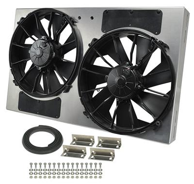 12 Inch 4,000 CFM Derale High-Output Dual RAD Fan and Shroud Kit 16836 Electric Fan, Dual, in. Diameter Fans, w/Shroud, 26.380 in. Width, 16.000 in. Height, Each