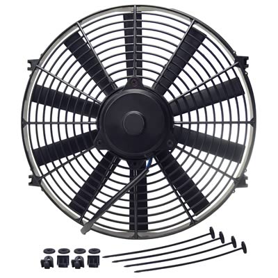 14 Inch 1,100 CFM Derale Dyno-Cool Straight Blade Fan 16914 Electric Fan, Single, in. Diameter, Reversible, 1100 CFM, Black Plastic, Each