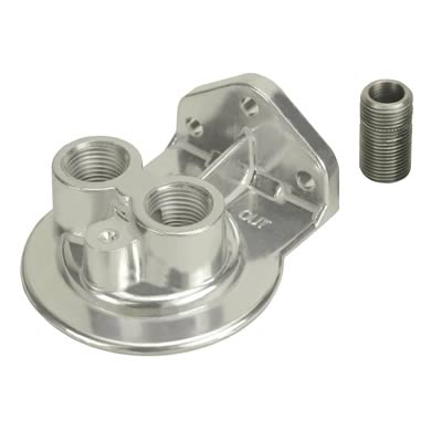 Derale Oil Filter Adapters 25005 Adapter, Remote Mount Style, 3/4-16 in. Nipple Thread, Aluminum, Polished, 3/8 in. NPT Inlet/Outlet