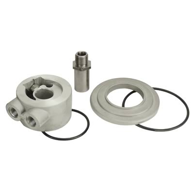 Derale Temperature Controlled Sandwich Adapter Kits 25731 Oil Filter Adapter, Style, 13/16-16 in. Nipple Thread Size, Aluminum, Natural, Kit