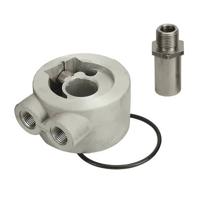 Derale Temperature Controlled Sandwich Adapter Kits 25733 Oil Filter Adapter, Adapter, Cast Aluminum, M18 x 1.5 Filter Threads, 2 3/4 in. O-Ring, 3/8 NPT Inlet/Outlet, Without Fittings, Each