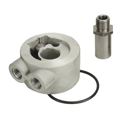 Derale Temperature Controlled Sandwich Adapter Kits 25734 Oil Filter Adapter, Style, 22mm x 1.5 Nipple Thread, Aluminum, Natural, 3/8 in. NPT Inlet/Outlet, Kit