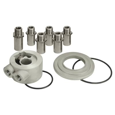 Derale Temperature Controlled Sandwich Adapter Kits 25782 Oil Filter Adapter, Style, Aluminum, Natural, 3/8 in. NPT Inlet/Outlet, Kit
