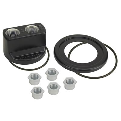 Derale Oil Filter Adapters 35747 Adapter, Spin-on Bypass Adapter Style, Aluminum, Black, -10 AN O-ring Top Inlet/Outlet, Kit