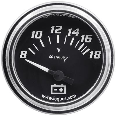 Equus 7000 Series Gauges E7268 Gauge, Series, Voltmeter, 8-18 V, 2 in., Black Face, Analog, Electrical, Each