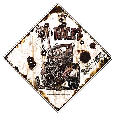 GHH Vintage Sign Rat Fink Race? Diamond Shape Distressed Bullet Holes