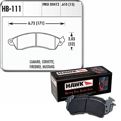 Hawk Performance Black Racing Brake Pads HB111M.610 Pads, Ferro-Carbon, Black, Front, Chevy, Ford, Panoz, Pontiac, Passenger Car, Set thumbnail 2