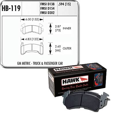 Hawk Buick / Cadillac / Chevrolet / GMC / Oldsmobile / Pontiac D-154 Caliper Black Race Brake Pads thumbnail 2