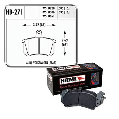 Hawk Performance Blue 9012 Racing Brake Pads HB271E.605 Pads, Ferro-Carbon, 9012, Rear, Audi, Volkswagen, Passenger Car, Set thumbnail 2