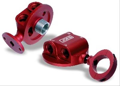 JOES Racing Products Remote Oil Filter Mounts 42612 Mount, Remote, Single, Billet Aluminum, Red, 1/2 in. NPT Female Threads Inlet and Outlet, Each