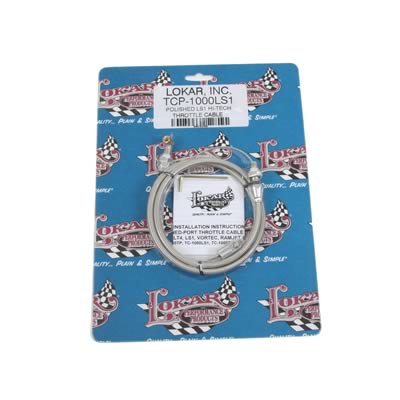 Lokar Hi-Tech Throttle Cables TCP-1000LS1 Cable, Braided Stainless, Polished Fittings, 36 in. Long, GM LS, 350 Ram Jet, Each thumbnail 2
