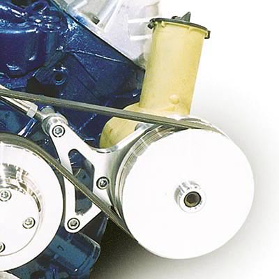 Power Steering Pump Bracket - Driver Side, Aluminum, Clear Powder Coat, For Small Block Ford Engines