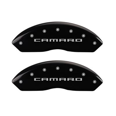 MGP 4 Caliper Covers Engraved Front Gen 5/Camaro Engraved Rear Gen 5/RS Black finish silver ch thumbnail 3
