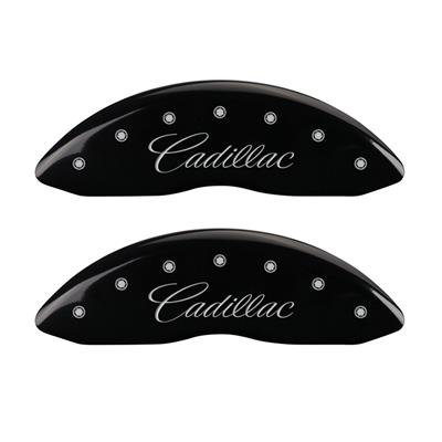 MGP 4 Caliper Covers Engraved Front & Rear Cursive/Cadillac Black finish silver ch thumbnail 3