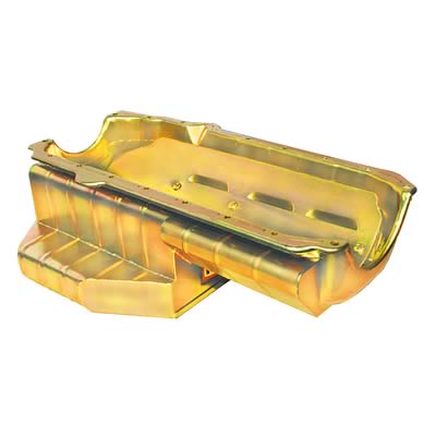 Milodon Circle Track Oil Pans 31515 Pan, Steel, Gold Iridite, 7 qt, Chevy, Small Block, LH Dipstick, Fits Late & Sprint, w/ Dipstick, Each