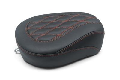 Mustang Motorcycle Products Wide Tripper Double Diamond Stitched Rear Seats 76648AB 08-21 Harley FL Touring Passenger Seat w/Red Stitch - Black
