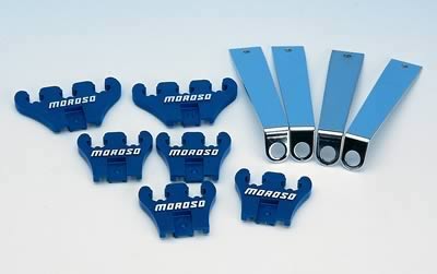 Moroso 72150 Universal Spark Plug Wire Loom Kit - Blue, For 7-9mm Wires, Includes 4x 2-Hole & 2x 3-Hole Looms + Chrome Brackets