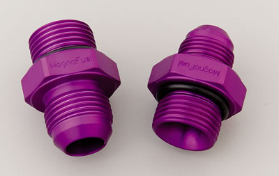 MagnaFuel Fuel Pump Fitting Kits MP-3611 Fittings, Straight, Two -10 AN Male O-Ring Fittings, One -10 AN Inlet, One -8 AN Outlet, Aluminum, Purple, Pair thumbnail 2